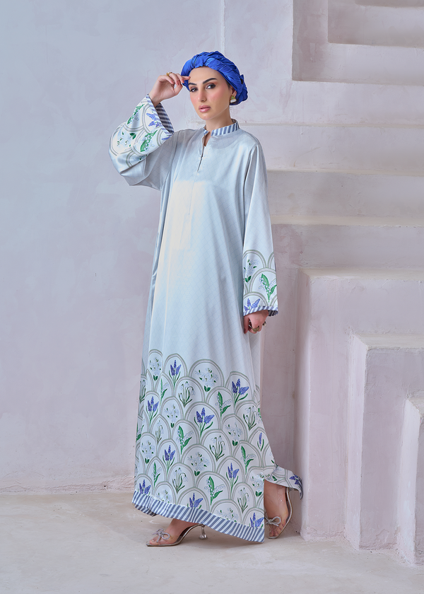 Botanical - Printed Silk Kaftan Maxi Abaya 
