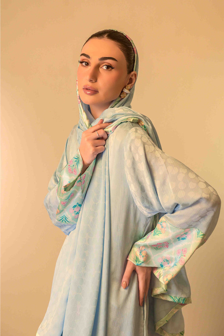 Labani - Ice Blue Button-Down Abaya with Hijab
