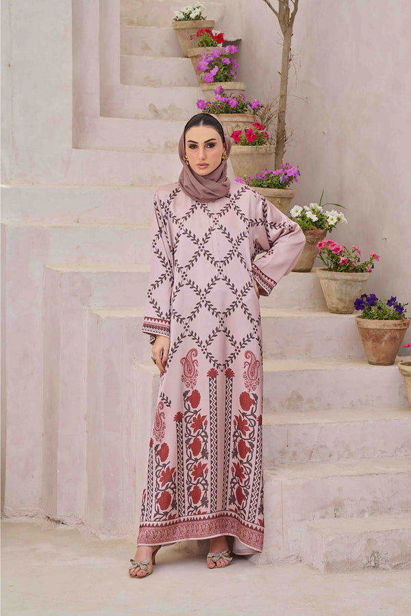 Sahar - Printed Kaftan-Style Maxi Abaya 