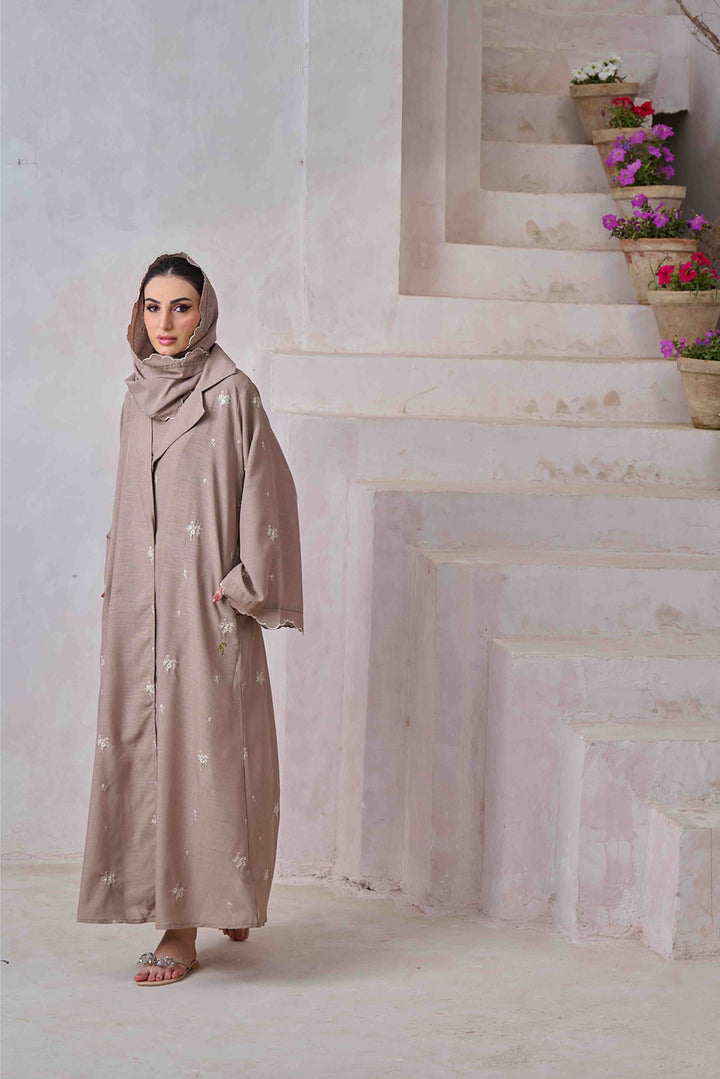 Riva - Khaki Embroidered Open Front Abaya