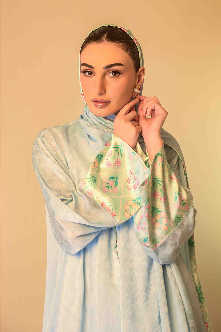 Labani - Ice Blue Button-Down Abaya with Hijab