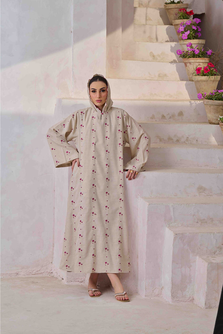 Gul - Beige Embroidered Maxi Abaya 2Pc Set 