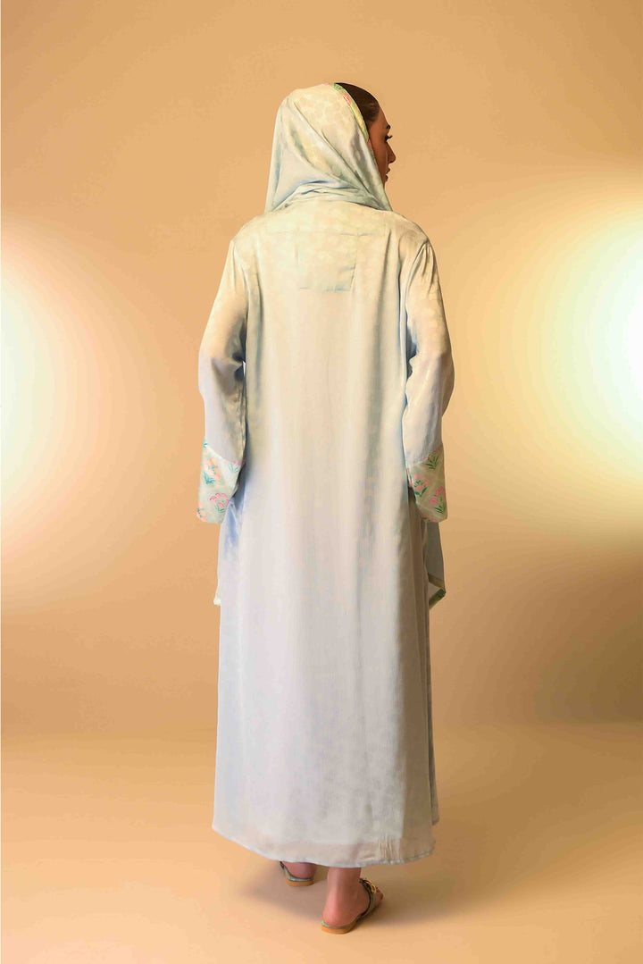 Labani - Ice Blue Button-Down Abaya with Hijab