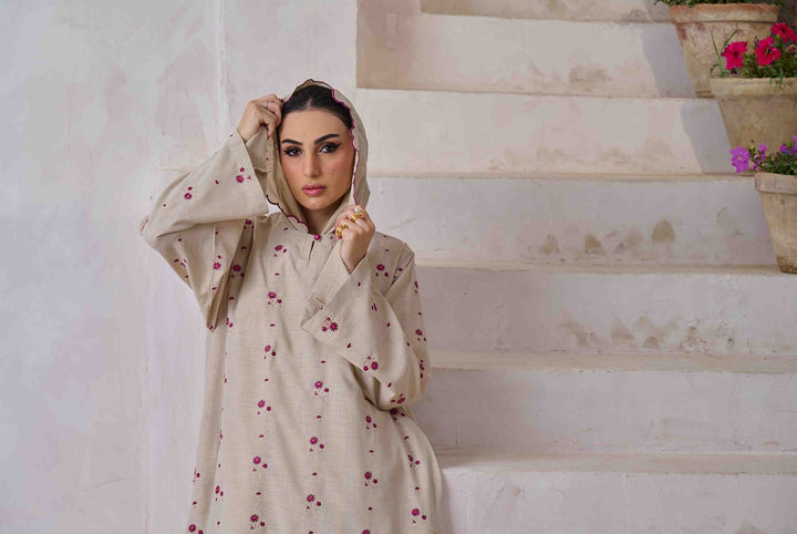 Gul - Beige Embroidered Maxi Abaya 2Pc Set 