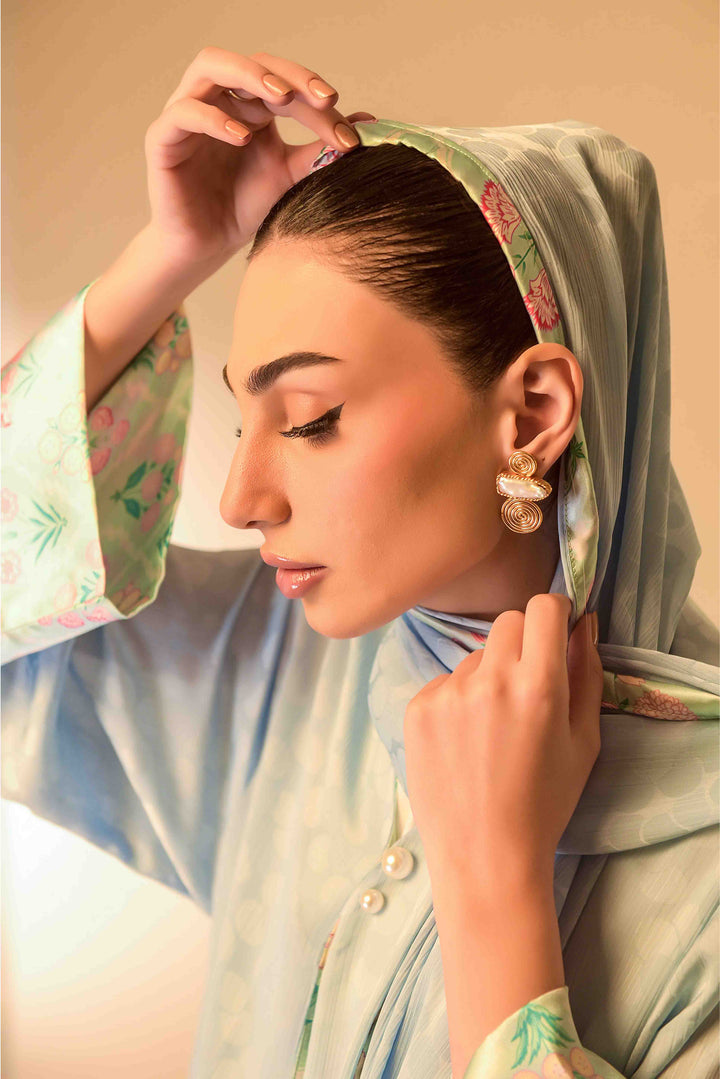 Labani - Ice Blue Button-Down Abaya with Hijab