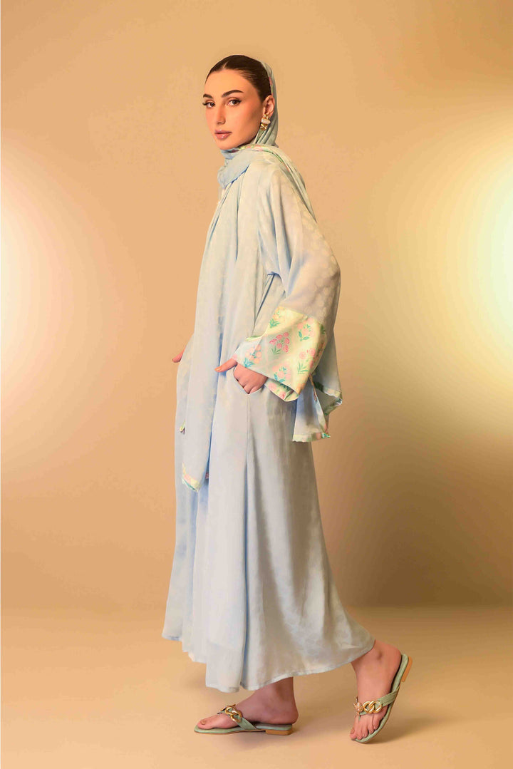 Labani - Ice Blue Button-Down Abaya with Hijab