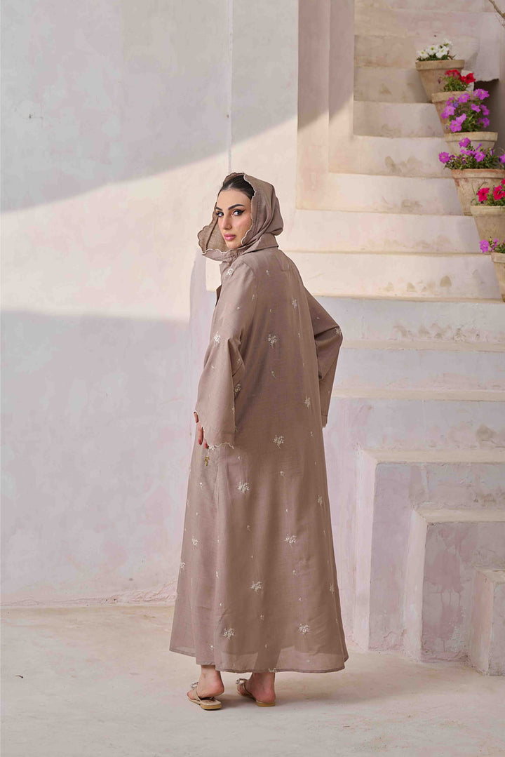 Riva - Khaki Embroidered Open Front Abaya