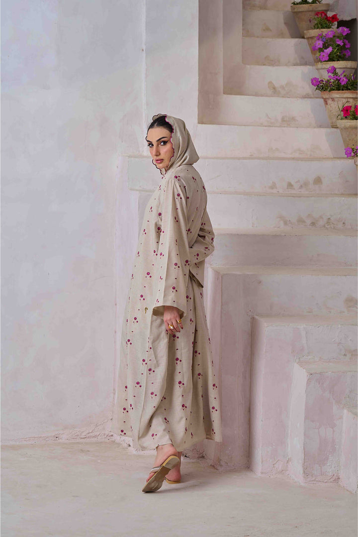 Gul - Beige Embroidered Maxi Abaya 2Pc Set 