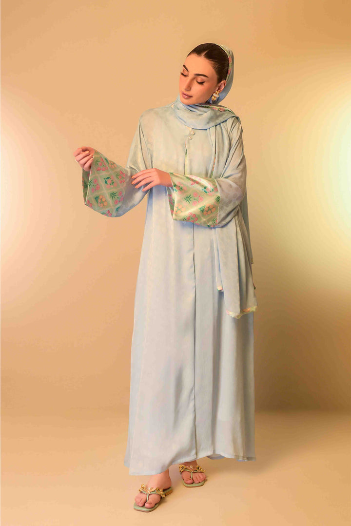 Labani - Ice Blue Button-Down Abaya with Hijab