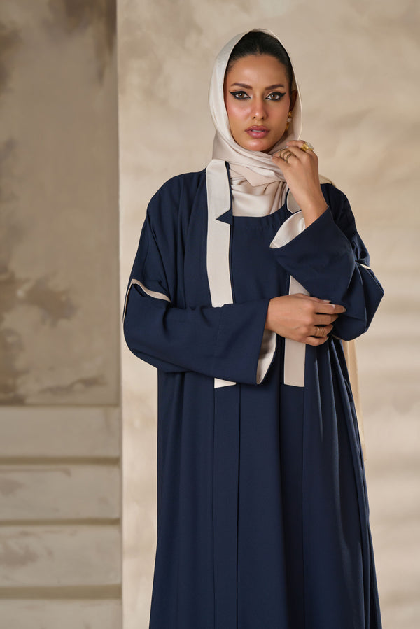 Contrast - Navy Open Front Abaya